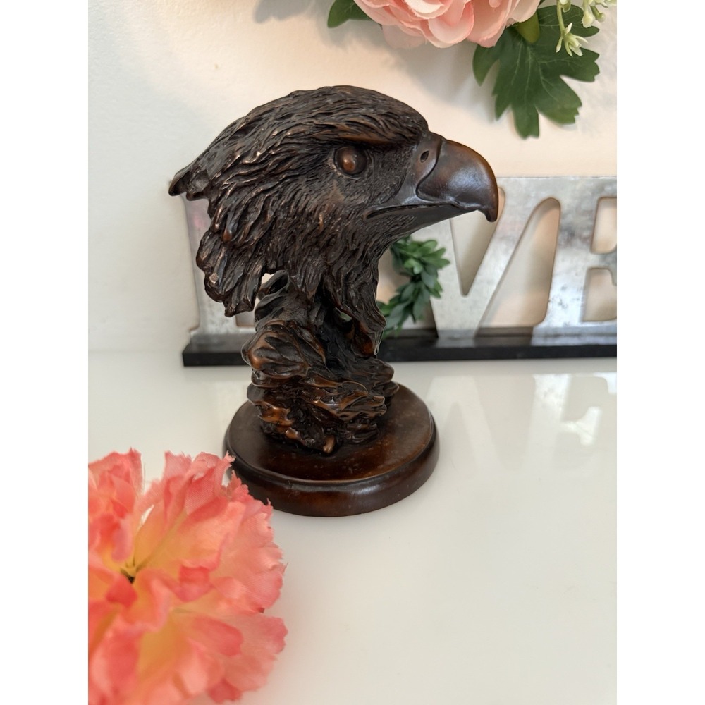 Majestic American Bald Eagle Head Bust Electroplated Resin Figurine W Base‎ 5.5"